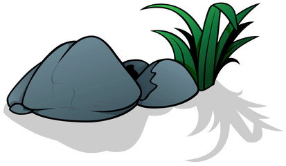 A Group of Stones with a Tuft of Grass