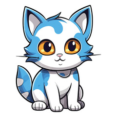Obraz premium Whiskered Wonder: Delightful 2D Illustration of a Cat with Ojos Azules