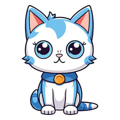 Obraz premium Whiskered Wonder: Delightful 2D Illustration of a Cat with Ojos Azules