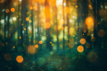 Blurred forest in the morning, defocused trees background with bokeh effect. Generative AI. - 620565985