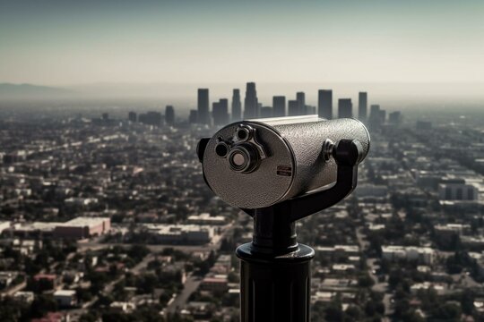 Los Angeles city skyline as seen from the Griffith Observatory. Generative AI