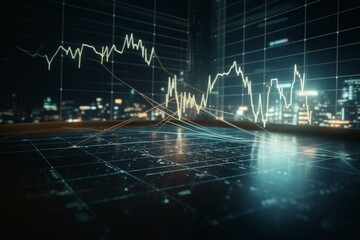 Financial graph and stock market chart in 3D. Business, technology, internet, and network theme. Generative AI