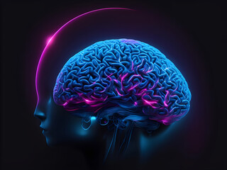 Obraz premium Human brain on mental idea mind Concept. Artificial Digital Brain big Data. Generative AI.