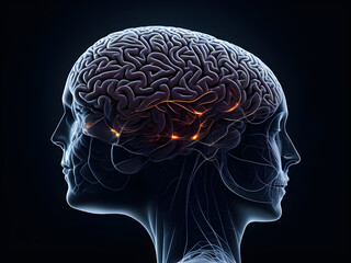 Obraz premium Human brain on mental idea mind Concept. Artificial Digital Brain big Data. Generative AI.