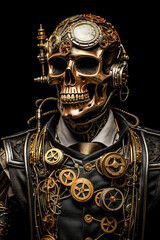 Fototapeta premium Steampunk Skeletons. Generative AI. A digital rendering of a skeleton in steampunk clothes and gadgets.