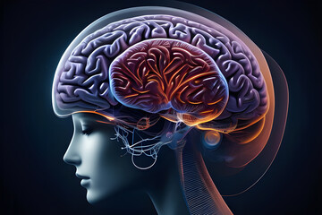Obraz premium Human brain on mental idea mind Concept. Artificial Digital Brain big Data. Generative AI.