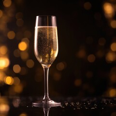 Close up of glass of champagne on dark background, created using generative ai technology