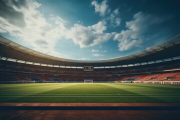 Fototapeta na wymiar Empty football stadium on sunny day, created using generative ai technology