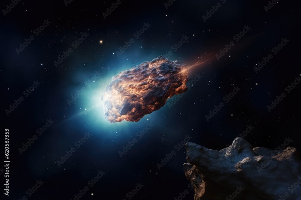 Wall mural comet in space with glowing light and stars, created using generative ai technology