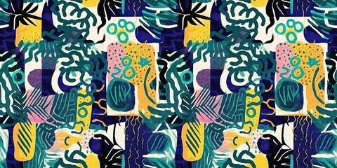 Modern fun pattern clash fabric border print for summer beach textile designs with a linen cotton effect. Seamless trendy repeat edging trim banner background