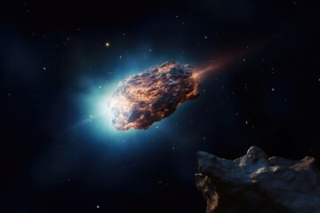 Comet in space with glowing light and stars, created using generative ai technology