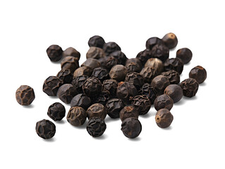 Black pepper corns isolated on transparent or white background, png