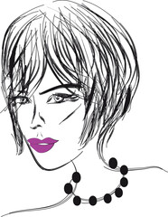 Model with short bob haircut, lilac lipstick, beautiful woman
