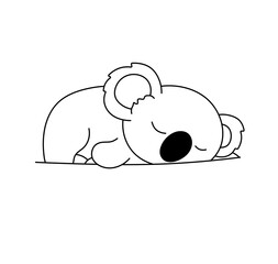 Vector isolated one single cute cartoon koala sleeping on a stomach in funny pose side view colorless black and white contour line easy drawing © MariMuz