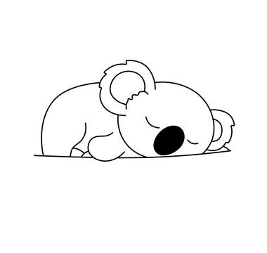 recommend clip art: Vector isolated one single cute cartoon koala sleeping on a stomach in funny pose side view colorless black and white contour line easy drawing