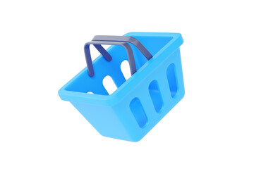 Market basket 3d render icon - shop bag, goods store handbag and shopper cartoon empty plastic package