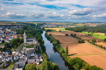 Bird's-eye view of the St. Lubentius Basilica in Dietkirchen/Germany on the Lahn
