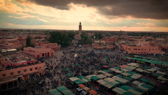 view taken by drone Jemaa El Fna square old medina - Marrakech