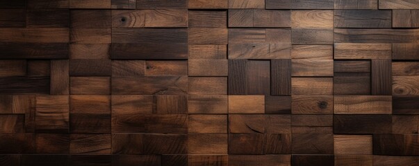 The wooden panel with dark pattern, hardwood floor texture panorama. Generative Ai.