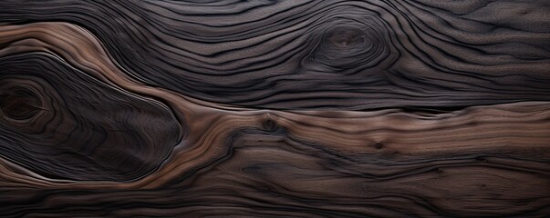 Walnut black wood texture detailed background, panorama. Generative Ai.