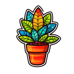 bright houseplant in a pot, drawing isolated on white or transparent background as png, generative ai