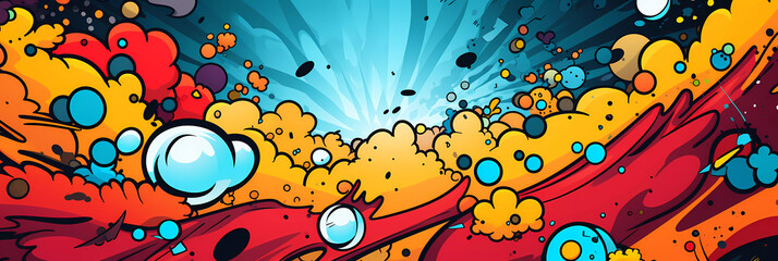 Obraz premium Comics illustration, retro and 90s style, pop art pattern, abstract crazy and psychedelic background, Generative AI