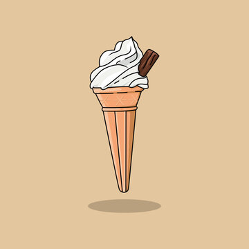 vector illustration Soft cone ice cream with a vanilla taste and a very delicious chocolate bar is ideal for enjoying during the day.