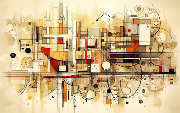 Deconstructed modern style abstract painting represented with geometric shapes.  generative AI
