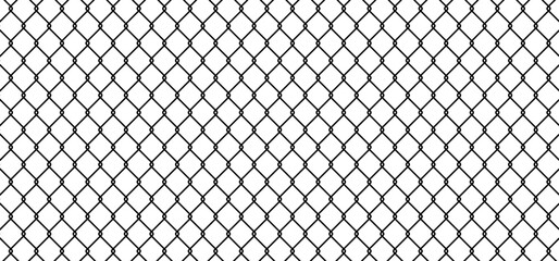 Steel wire chain. Chainlink fence. Safety fence pattern. Seamless chain link fence. Wire mesh steel icon. Grid metal chain-link. Metallic wired fence pattern.