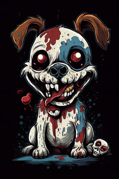 Cute smiling zombie dog puppy sitting, cartoon. Generative AI