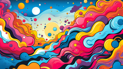 Comics illustration, retro and 90s style, pop art pattern, abstract crazy and psychedelic background, Generative AI