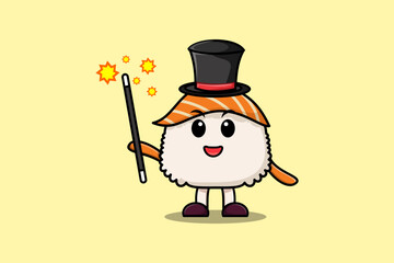 Cute cartoon Sushi magician character flat cartoon style illustration