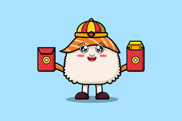 Fototapeta premium Cute cartoon Sushi chinese character in vector icon illustration