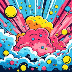 Comics illustration, retro and 90s style, pop art pattern, abstract crazy and psychedelic background, Generative AI
