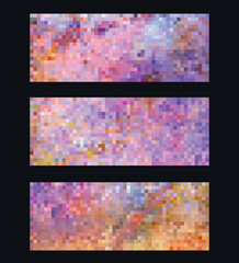 Pixel Art design - colorful mosaic background. Set of template. Vector clipart	