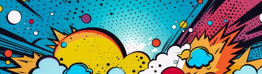 Comics illustration, retro and 90s style, pop art pattern, abstract crazy and psychedelic background, Generative AI