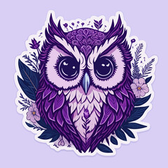 Cute owl with purple flowers. vector illustration for t shirt design, banner, poster, sticker