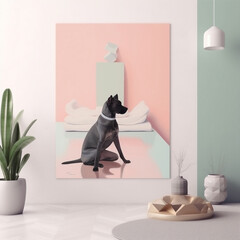 woman dog healthy training body fitness yoga cartoon sport lifestyle home. Generative AI.