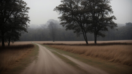Fototapeta premium A Dirt Road In The Middle Of A Field