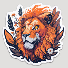 Cute lion with orange flowers. vector illustration for t shirt design, banner, poster, sticker
