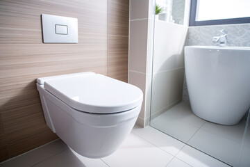 Naklejka na ściany i meble New modern toilet bowl in bathroom interior