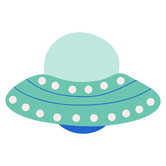 Vector space saucer. UFO saucer. Hand drawn flat illustration. Isolated object on white background.