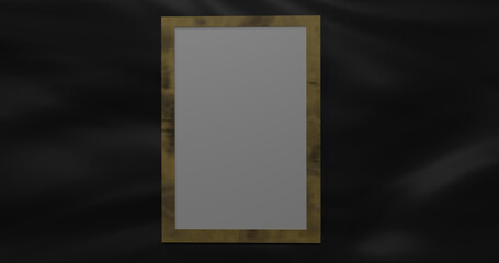 Mockup poster frame close up white and aged gold frame color on a wall painted dark color