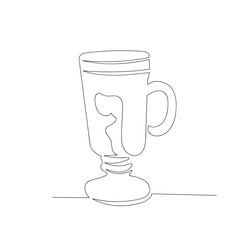 Continuous one line drawing of beer glass .Craft barley alcohol drink in simple linear style for bar and pub concept for menu. 