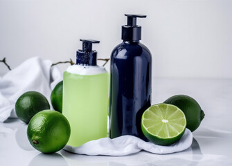 oil natural lime treatment lemon bottle spa organic skincare body. Generative AI.