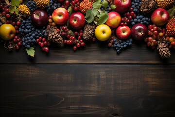 Obraz na płótnie Canvas decoration with fruits on Wooden planks background Wooden Texture