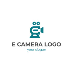 e Letter Movie Camera Logo, E Camera Logo Design, Vector Initial Letter Logo