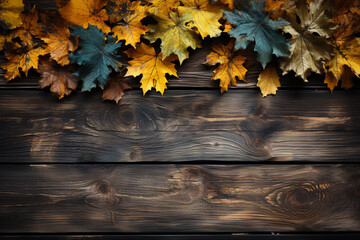 autumn leaves on wooden background