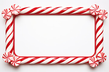 Fototapeta premium Christmas candy cane red and white striped frame. Festive striped candy lollipop pattern