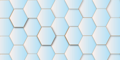 Hexagonal cells gold onsky blue
 background Seamless wooden wall with pattern ,in the photo decorative finishing tiles for the sidewalk
